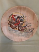 Japán, kínai, keleti mintás nagy méterű bembusz tál, tányér