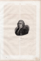Carl von Linné, acélmetszet 1837, eredeti, kis méret, 7 x 7 cm, német, svéd természettudós, orvos