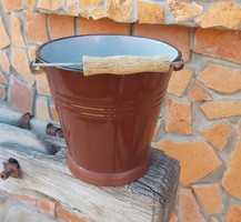 Enameled brown bucket, nostalgia, peasant decoration, for ornament use