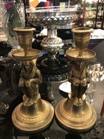 Gilded bronze orientating candlestick in pairs