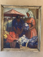 Mazsaroff Miklós Virágárusok akril festmény