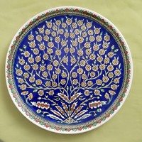 Eredeti török, kék, kerámia tál, tányér,  nagy méretű