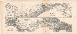 Duna térkép 1881, IX. és X. szakasza, német, folyó, Vukovár, Palánka, Semlin, Belgrád, Dobra