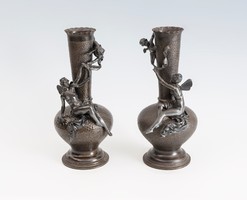 Bronz öntvény, váza pár.1900 évek. "Angyalok és nimfák".Ritka!