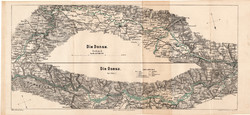 Duna térkép 1881, III. és IV. szakasza, német, folyó, Neustadt, Regensburg, Passau, Linz, Pöchlarn