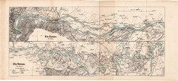 Duna térkép 1881, VII. és VIII. szakasza, német, folyó, Nagymaros Budapest, Dunapataj, Paks, Dálya