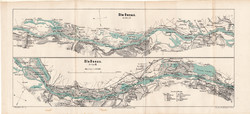 Duna térkép 1881, XII. és XIII. szakasza, német, folyó, Cibar, Nikopoli, Sistov, Giurgevo, Tutrakan