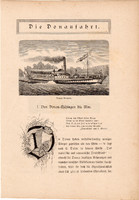 Dunai gőzhajó, szövegközi fametszet 1881, eredeti, 6 x 10 cm, kis méret, Duna, hajó