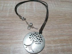 Fossil tree of life pendant on leather strap with lace elongated brand