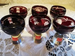 Eladó régi bordó ólom üveg Marosvásárhelyi Prodkomplex 6db-os rövid italos készlet!