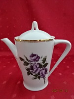 Hollóházi porcelán kávékiöntő, lila rózsamintával, magassága 16 cm. Vanneki!