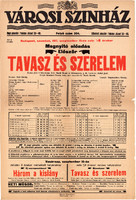 Városi Színház plakát 1917, eredeti, 31 x 47 cm, Tavasz és szerelem, Kerényi Gabi, Budapest