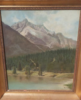 GYÖNYÖRŰ ALPESI TÁJ (olaj-vászon 60x50 "Kuntner 1964") osztrák hegyek, tájkép, látvány, panoráma