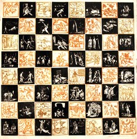 Gerzson Pál (1931-2008): Történelmi sakktábla, 1955 - színes linóleummetszet