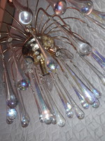 Vintage kristály üveg csepp függős csillár lámpa három égős