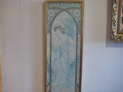 Mucha , szép nyomat a 70 es évekből  , szép keretben  , 33 x 87  cm