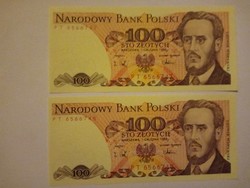  Unc  100   Zloty Lengyelország  1988 !! Sorszámkövető !! Ritka így  !!
