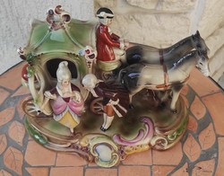 Német porcelán barokk jelenetes,lovas fogat, hintó gyönyörű mutatós különleges darab!