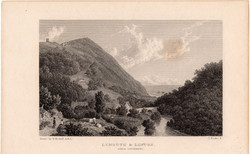 Lynmouth and Linton, acélmetszet 1850, eredeti, 9 x 14 cm, Anglia, metszet, Devonshire, folyó 