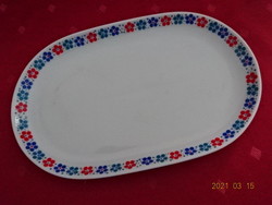 Alföldi porcelán, piros/kék/zöld mintás ovális tál, hossza 23,5 cm.