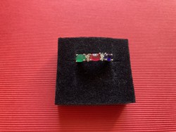 Kék zafír, smaragd, rubin köves ezüst gyűrű
