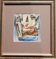 László Vinkler (1912-1980): abstract scene - unique pastel picture, framed