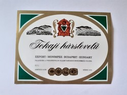 Régi boros üvegcímke Tokaji hárslevelű export Monimpex bor címke 
