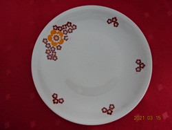 Alföldi porcelán süteményes tányér, barna/sárga mintával, átmérője 19,5 cm.