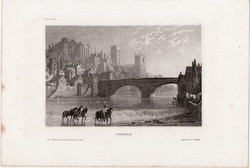Durham, acélmetszet 1860, Meyers Universum, eredeti, 9 x 15, Anglia, metszet, kastély, palota