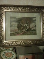 Gobelin picture with large and beautiful original frame