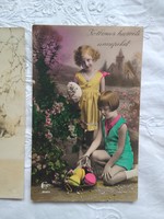 FOGLALT liliagi részére kézzel színezett fotó/képeslap, kislányok, Húsvét tojás 1920-as évek