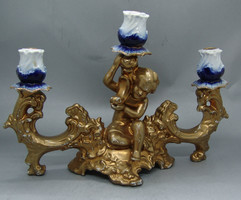 B315 Gyönyörű aranyozott Crown Regal 3 ágú puttós gyertyatartó -  gyűjtői darab
