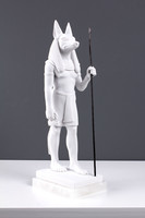 Statue of Anubis - statue of an Egyptian deity with a spear - white marble statue / 30 cm