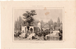Sírok Damaszkuszban (24), acélmetszet 1848, eredeti, 9 x 14, metszet, Szíria, Ázsia, Damaszkusz