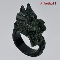 Extra curiosity !!! Genuine, 100% term. Oil Green Thai Jade Dragon Ring 71,56ct -Size: 21mm (11,5)