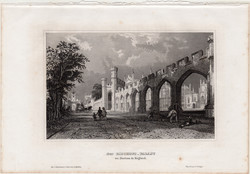 Durham, acélmetszet 1860, Meyers Universum, eredeti, 10 x 15, Anglia, Der Bischofs - Palast