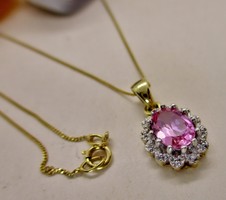 Szépséges arany nyaklánc,gyémánt és rózsaszín topáz kövekkel