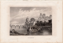 Avignon, acélmetszet 1860, Meyers Universum, eredeti, 10 x 15 cm, Franciaország, Rhone, folyó