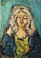 Konfár Gyula (1933 - 2008) Kendős asszony c. Képcsarnokos festménye 115x85cm EREDETI GARANCIÁVAL !