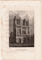 Notre - Dame, acélmetszet 1860, Meyers Universum, eredeti, 9 x 14 cm, Párizs, katedrális, francia