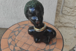 Art Deco keràmia. Afrikai nő dekoratív mutatós darab.Néger,karakteres színes keràmia.Rahmer terv