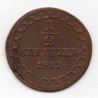 Ausztria 1/2 osztrák kreutzer, 1812S