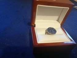 Eladó régi ezüst kézműves kék cirkonia köves gyűrű! 