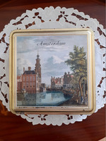 Amsterdam látképes fém doboz. 18x18 cm