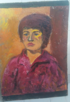 Jánossy Ferenc híres magyar festő - Női portré -  olajfestmény 1981 szignózott