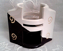 Art deco black and white ceramic candle and candle holder