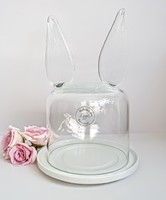 Nyuszi füles üvegbúra porcelán tányérral 24cm
