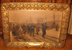 Action ! Alexander Bihari / 1855-1906 /: village in a bad original gilded frame