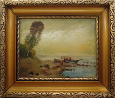 Vízparton - nívós festmény Temleitner Gy. szignóval - hibátlan szép állapotban