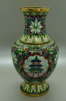 B398 Kínai zománcos váza , rekesz zománc cloisonné váza - meseszép gyűjtői darab!